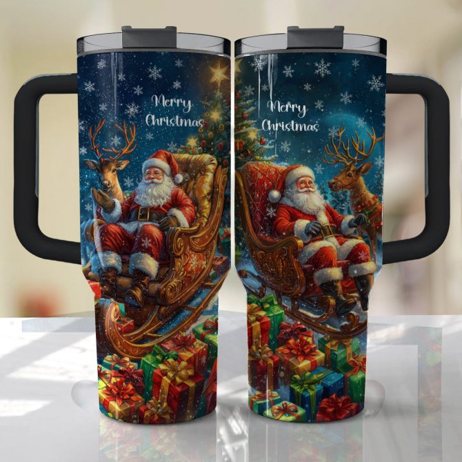 Magic Santa‚Äôs Sleigh Christmas Custom Stanley Quencher 40oz Stainless Steel Tumbler With Handle - Image 2