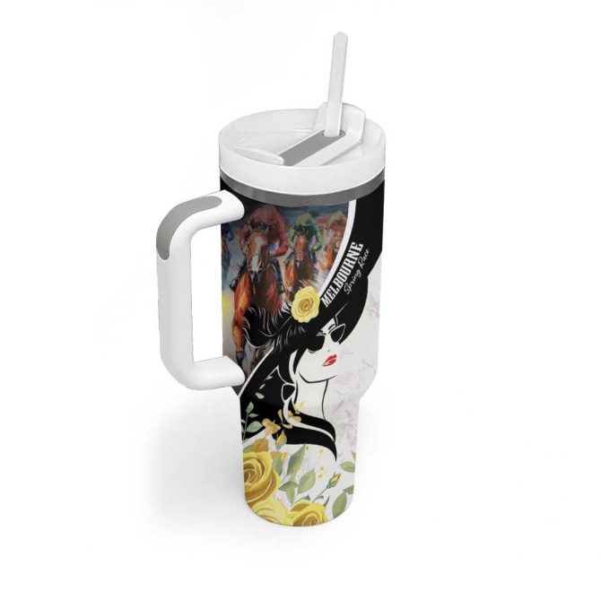 Melbourne Horse Racing Derby Day Custom Stanley Quencher 40oz Stainless Steel Tumbler With Handle - Image 3