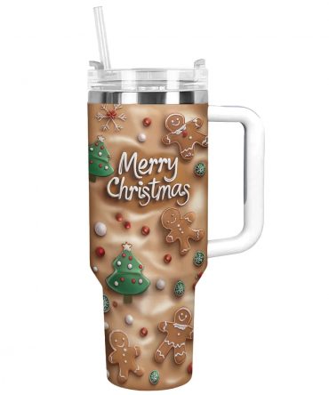 Merry & Bright Christmas Custom Stanley Quencher 40oz Stainless Steel Tumbler With Handle