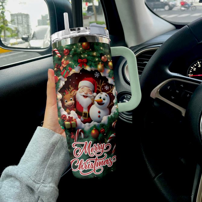 Merry Christmas Custom Stanley Quencher 40oz Stainless Steel Tumbler With Handle - Image 3