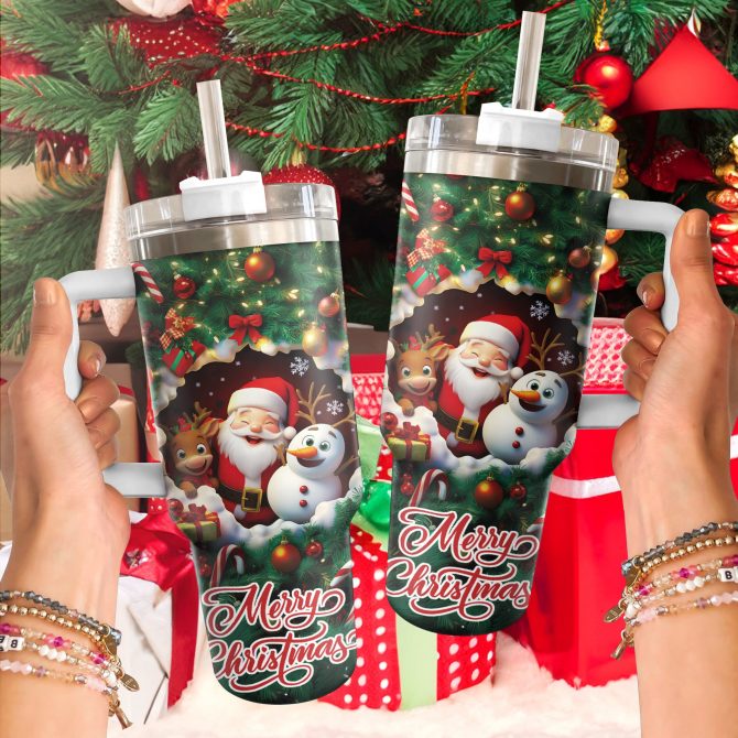 Merry Christmas Custom Stanley Quencher 40oz Stainless Steel Tumbler With Handle - Image 2