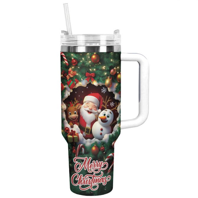Merry Christmas Custom Stanley Quencher 40oz Stainless Steel Tumbler With Handle
