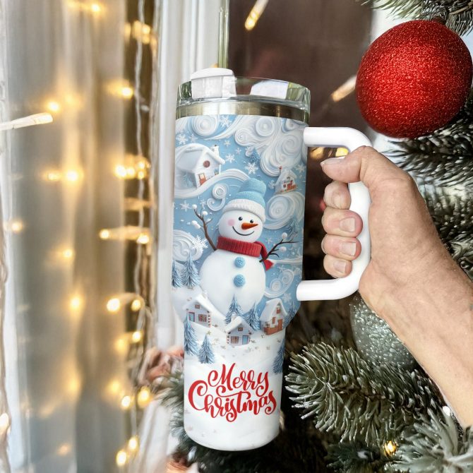 Merry Christmas Snowman Custom Stanley Quencher 40oz Stainless Steel Tumbler With Handle - Image 2