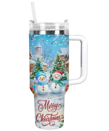 Merry Christmas Snowman Custom Stanley Quencher 40oz Stainless Steel Tumbler With Handle