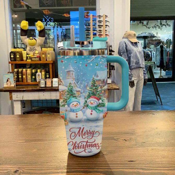 Merry Christmas Snowman Custom Stanley Quencher 40oz Stainless Steel Tumbler With Handle - Image 3