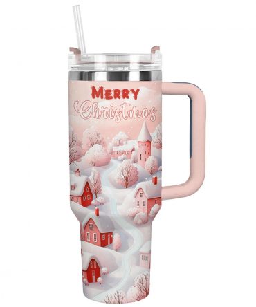 Merry Christmas Village Custom Stanley Quencher 40oz Stainless Steel Tumbler With Handle