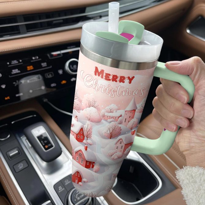 Merry Christmas Village Custom Stanley Quencher 40oz Stainless Steel Tumbler With Handle - Image 3