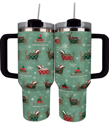 Merry Dachsmas Christmas Custom Stanley Quencher 40oz Stainless Steel Tumbler With Handle