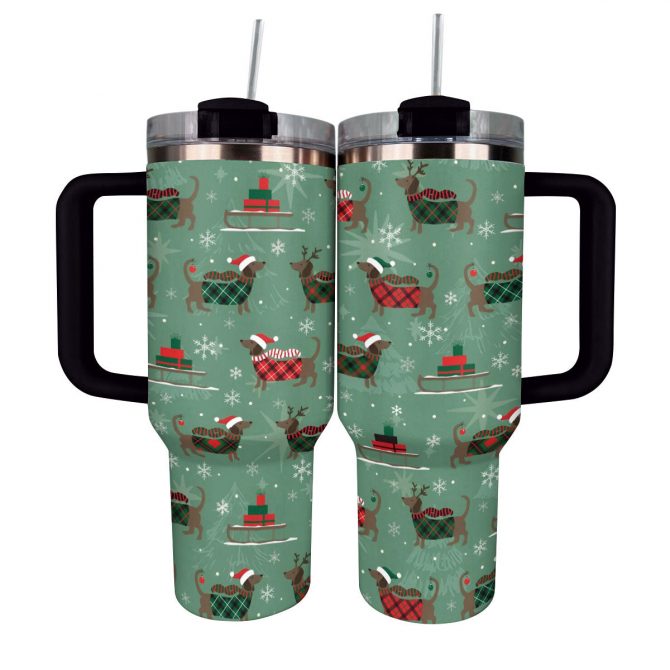 Merry Dachsmas Christmas Custom Stanley Quencher 40oz Stainless Steel Tumbler With Handle