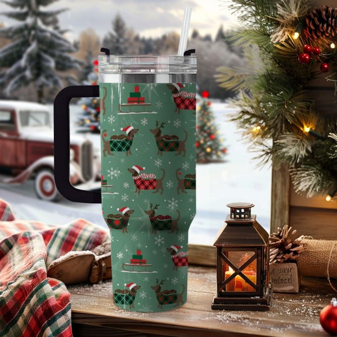 Merry Dachsmas Christmas Custom Stanley Quencher 40oz Stainless Steel Tumbler With Handle - Image 2