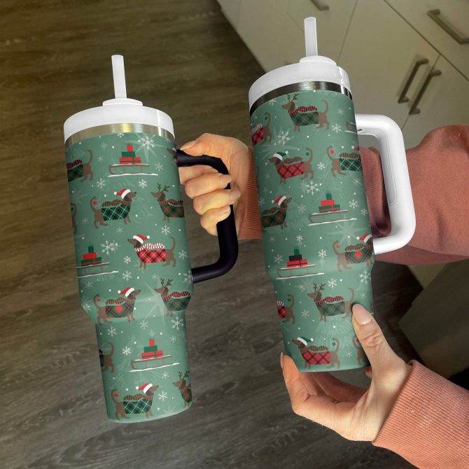 Merry Dachsmas Christmas Custom Stanley Quencher 40oz Stainless Steel Tumbler With Handle - Image 3