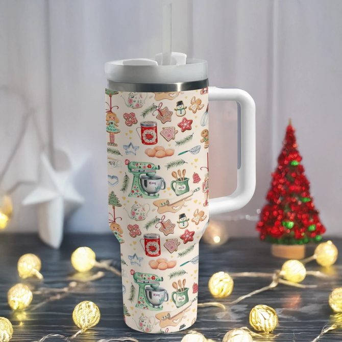Merry Mixer Christmas Custom Stanley Quencher 40oz Stainless Steel Tumbler With Handle - Image 2