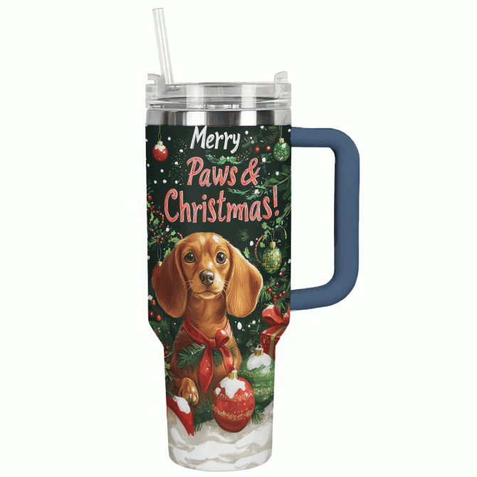 Merry Paws Christmas Custom Stanley Quencher 40oz Stainless Steel Tumbler With Handle