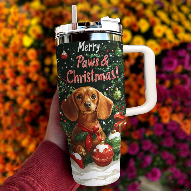Merry Paws Christmas Custom Stanley Quencher 40oz Stainless Steel Tumbler With Handle - Image 3