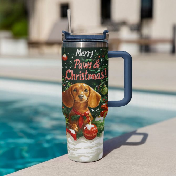 Merry Paws Christmas Custom Stanley Quencher 40oz Stainless Steel Tumbler With Handle - Image 2