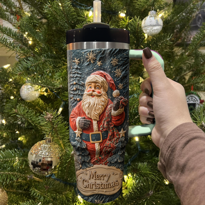 Merry Santa Delight Christmas Custom Stanley Quencher 40oz Stainless Steel Tumbler With Handle - Image 3