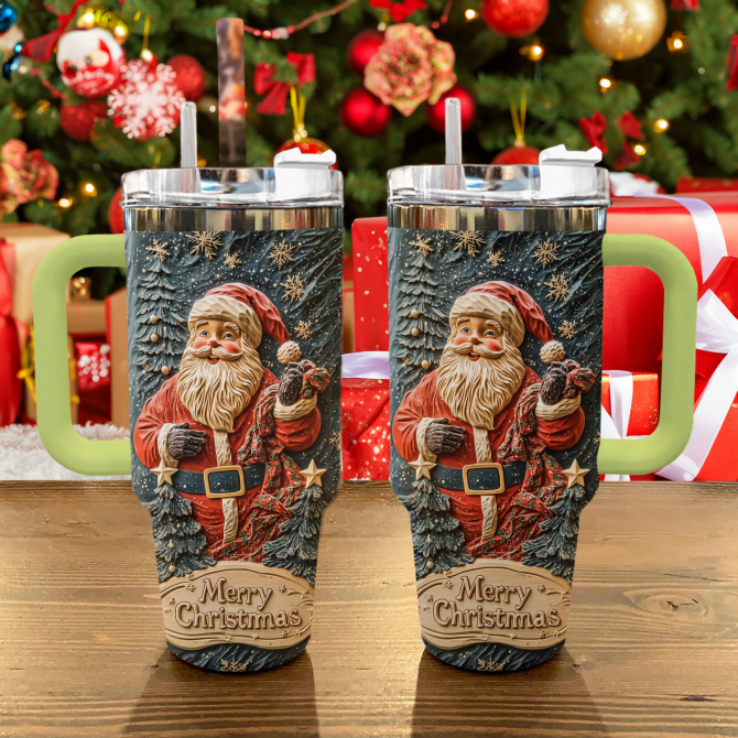 Merry Santa Delight Christmas Custom Stanley Quencher 40oz Stainless Steel Tumbler With Handle - Image 2