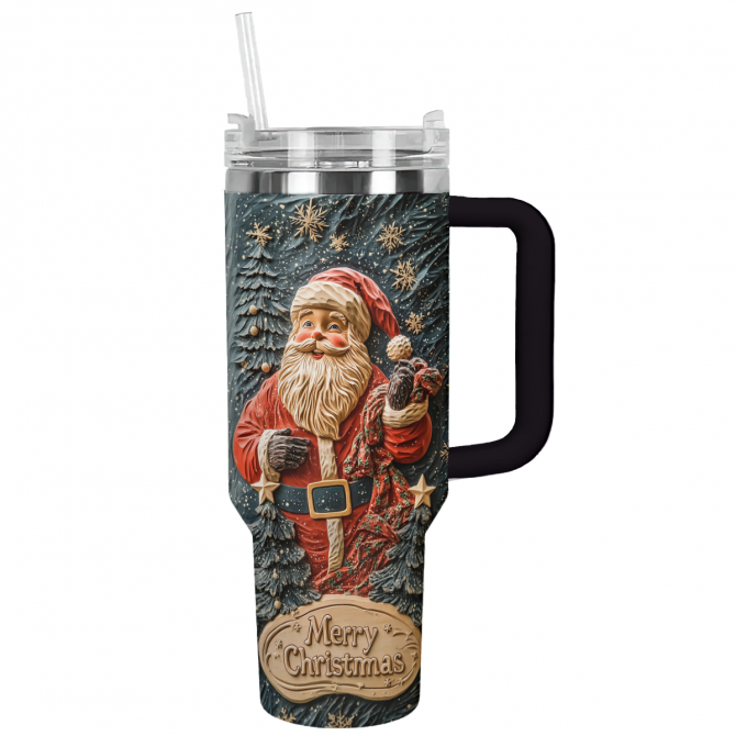 Merry Santa Delight Christmas Custom Stanley Quencher 40oz Stainless Steel Tumbler With Handle