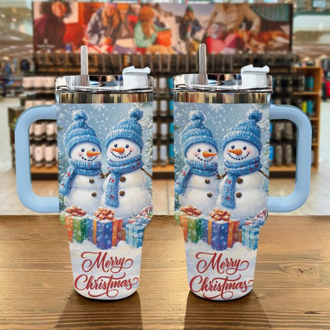 Merry Snowman Christmas Custom Stanley Quencher 40oz Stainless Steel Tumbler With Handle - Image 2
