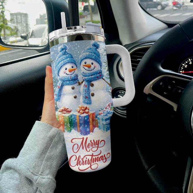 Merry Snowman Christmas Custom Stanley Quencher 40oz Stainless Steel Tumbler With Handle - Image 3