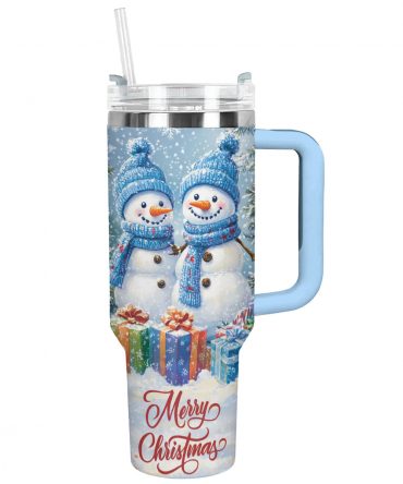 Merry Snowman Christmas Custom Stanley Quencher 40oz Stainless Steel Tumbler With Handle
