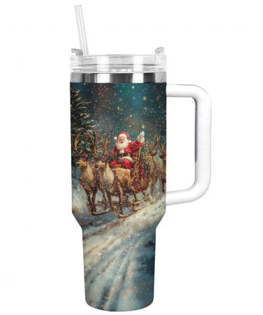 Mery Christmas Santa‚Äôs Sleigh Ride Custom Stanley Quencher 40oz Stainless Steel Tumbler With Handle