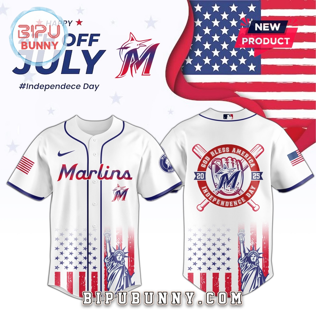 Miami Marlins MLB Independence Day 2025 Baseball Jersey
