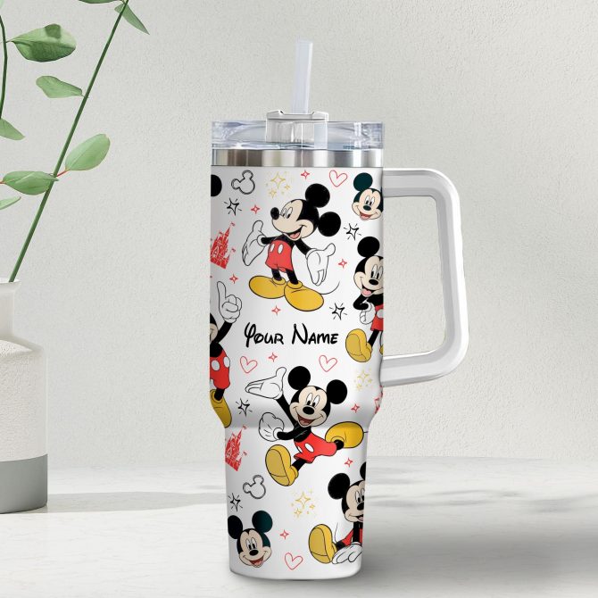 Mickey Mouse Disney Cartoon Custom Stanley Quencher 40oz Stainless Steel Tumbler With Handle