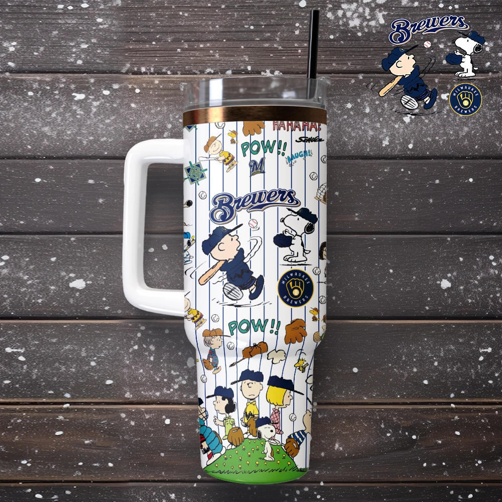 Milwaukee Brewers x Peanuts Custom Stanley Cup 40 oz 30 oz Tumbler With Handle - Image 4