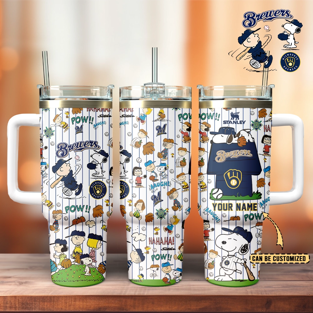 Milwaukee Brewers x Peanuts Custom Stanley Cup 40 oz 30 oz Tumbler With Handle - Image 2