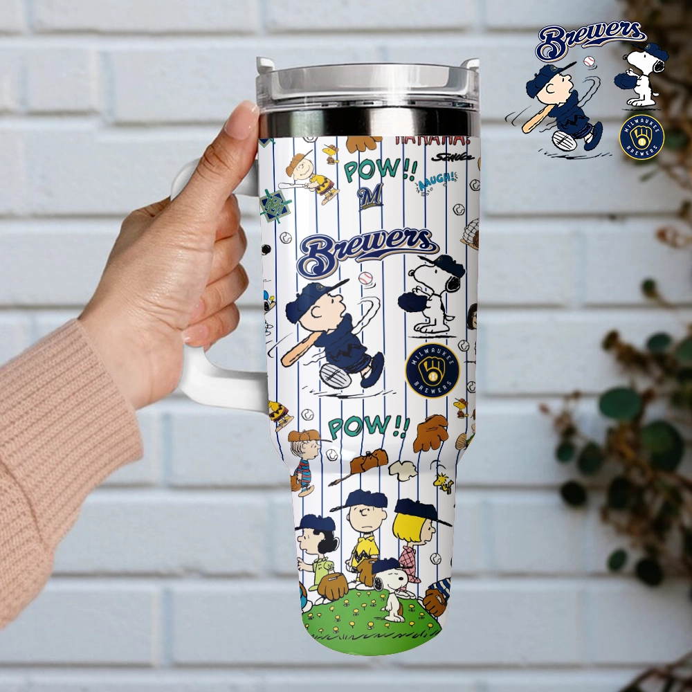 Milwaukee Brewers x Peanuts Custom Stanley Cup 40 oz 30 oz Tumbler With Handle - Image 3
