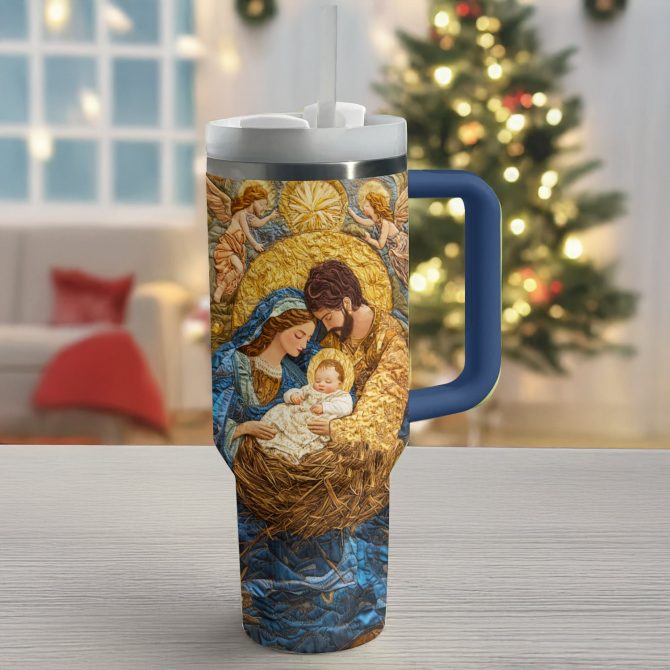 Nativity Blessing Christmas Custom Stanley Quencher 40oz Stainless Steel Tumbler With Handle - Image 2