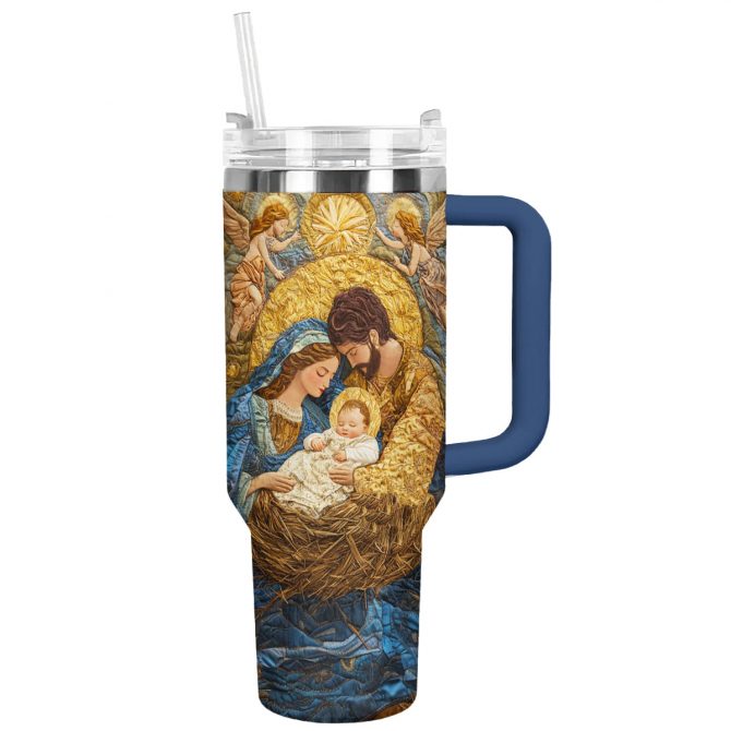 Nativity Blessing Christmas Custom Stanley Quencher 40oz Stainless Steel Tumbler With Handle