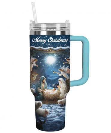 Nativity Blessing Silence Night Christmas Custom Stanley Quencher 40oz Stainless Steel Tumbler With Handle