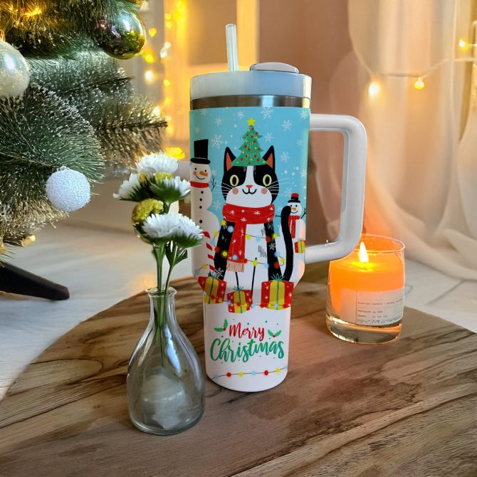Naughty Cat With Christmas Light Custom Stanley Quencher 40oz Stainless Steel Tumbler With Handle - Image 3