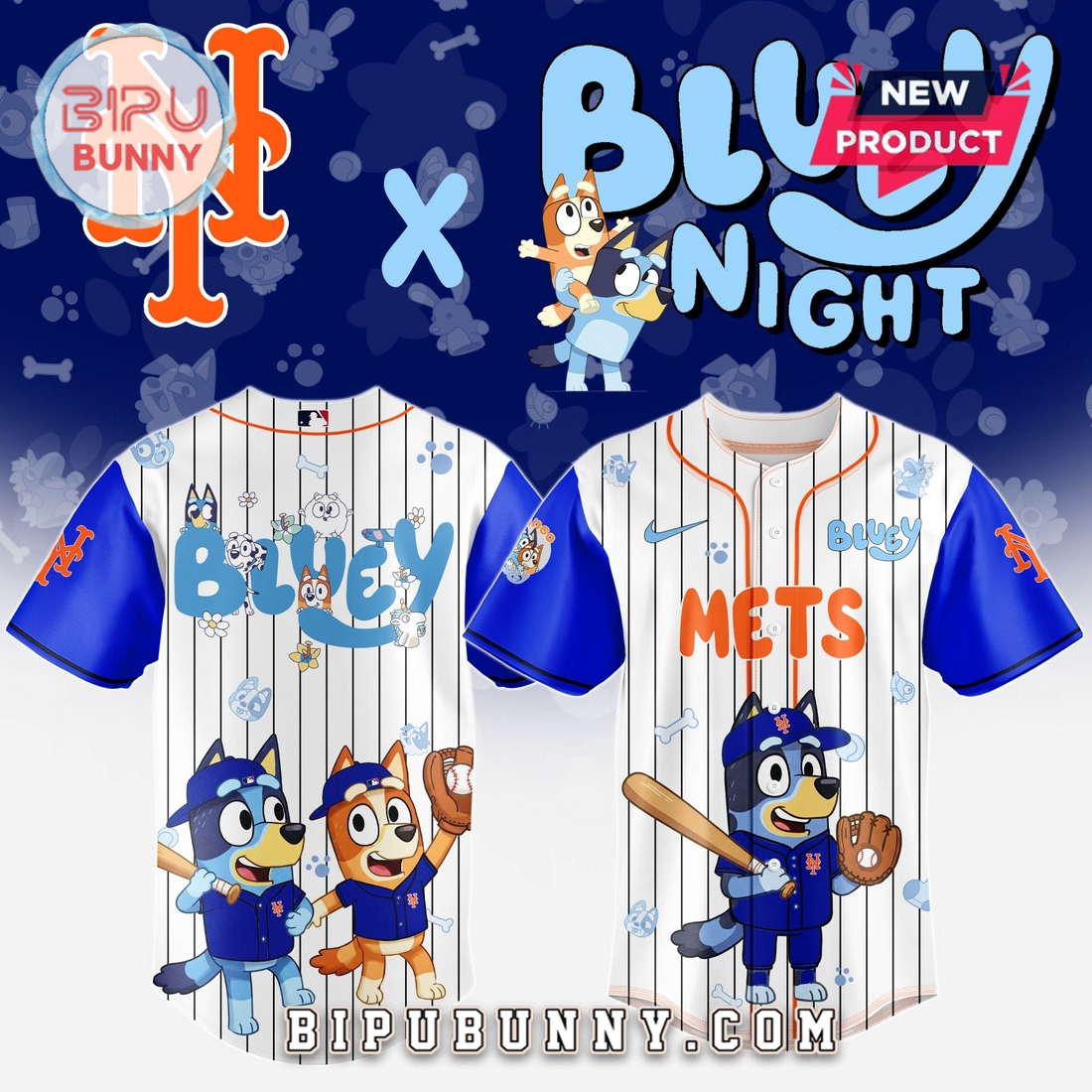 New York Mets MLB x Bluey And Bingo Baseball Jersey