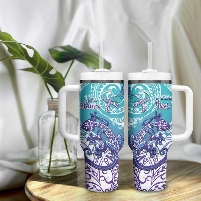 New Zealand Suicide Prevention Month You Matter NZ Fern Custom Stanley Quencher 40oz Stainless Steel Tumbler With Handle - Image 9