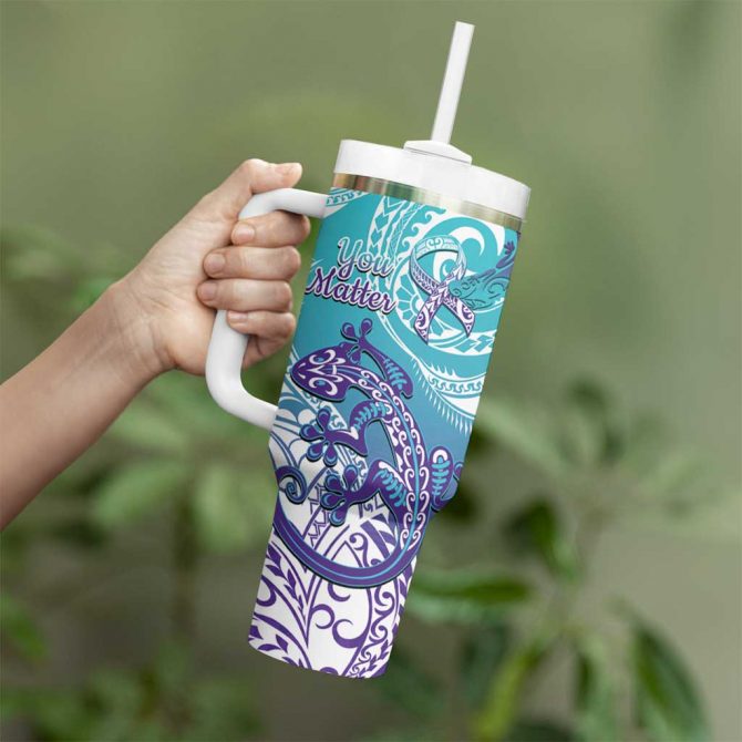 New Zealand Suicide Prevention Month You Matter NZ Fern Custom Stanley Quencher 40oz Stainless Steel Tumbler With Handle - Image 3