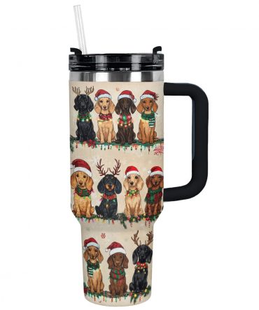 Christmas Dachshund Party Custom Stanley Quencher 40oz Stainless Steel Tumbler With Handle