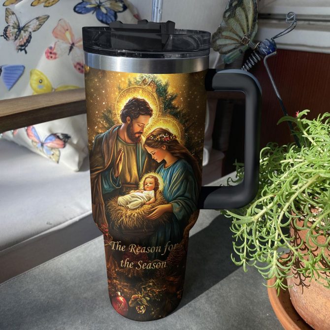 O Holy Night Christmas Custom Stanley Quencher 40oz Stainless Steel Tumbler With Handle - Image 2
