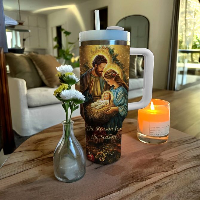 O Holy Night Christmas Custom Stanley Quencher 40oz Stainless Steel Tumbler With Handle - Image 3