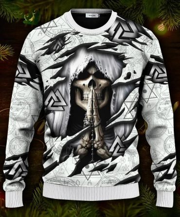 Death Inside Me Valknut Pattern Skull Ugly Christmas Sweater