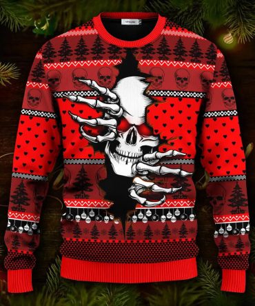 Scary Red Skull Inside Me Skull Ugly Christmas Sweater