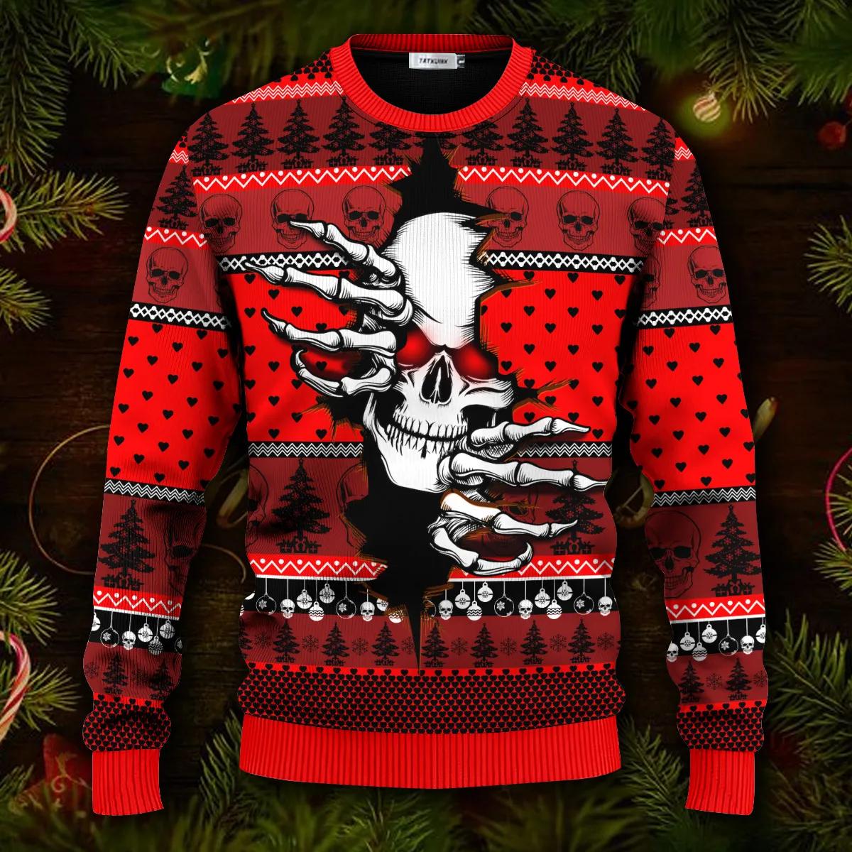 Scary Red Skull Inside Me Skull Ugly Christmas Sweater