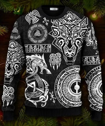 Triple Horn Pattern Cool Symbol Viking Ugly Christmas Sweater