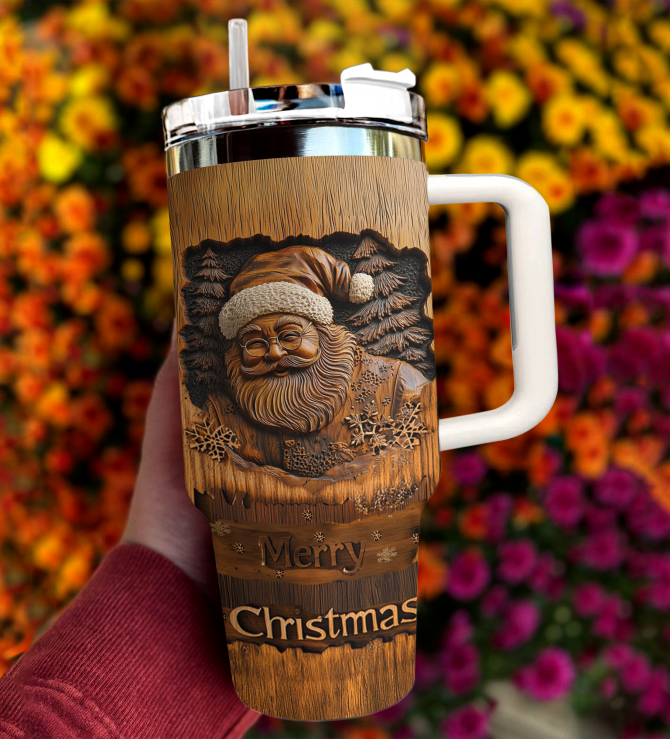 Old World Santa Christmas Custom Stanley Quencher 40oz Stainless Steel Tumbler With Handle - Image 2