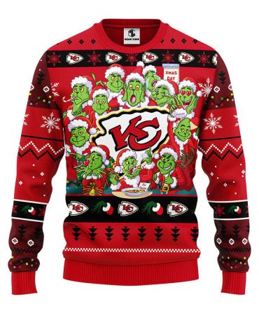 Kansas City Chiefs 12 Grinch Xmas Day Ugly Christmas Sweater, Grinch Xmas Sweater