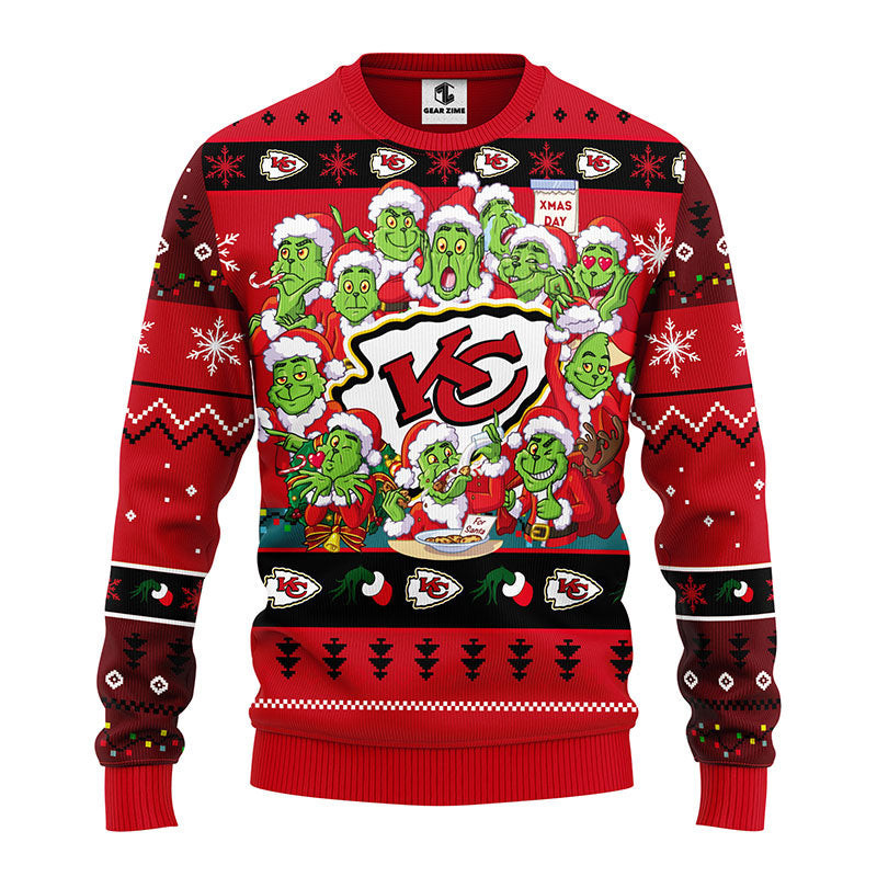 Kansas City Chiefs 12 Grinch Xmas Day Ugly Christmas Sweater, Grinch Xmas Sweater