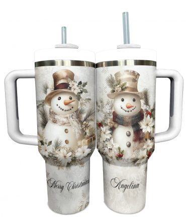 Pesonalized Yellow Snowman Christmas Custom Stanley Quencher 40oz Stainless Steel Tumbler With Handle