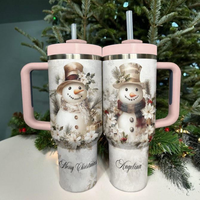 Pesonalized Yellow Snowman Christmas Custom Stanley Quencher 40oz Stainless Steel Tumbler With Handle - Image 2
